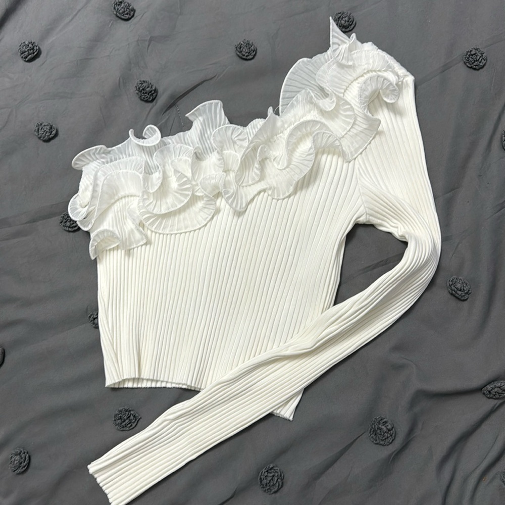 Zara crop one sleeve top with tulle